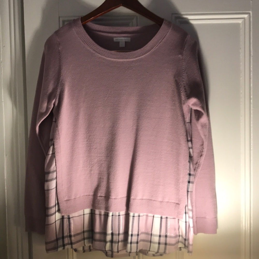 Purple solid sweater with shirt combined.